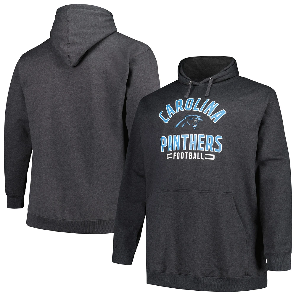 Men's Fanatics Heather Charcoal Carolina Panthers Big & Tall Pullover Hoodie