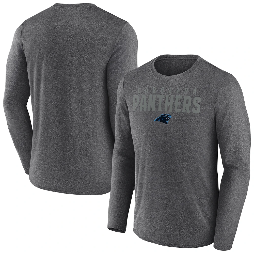 T-shirt à manches longues latéral Blackout pour homme Fanatics Heather Charcoal Carolina Panthers