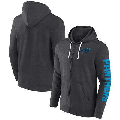 Men's Fanatics Heather Charcoal Carolina Panthers Down and Distance Full-Zip Hoodie