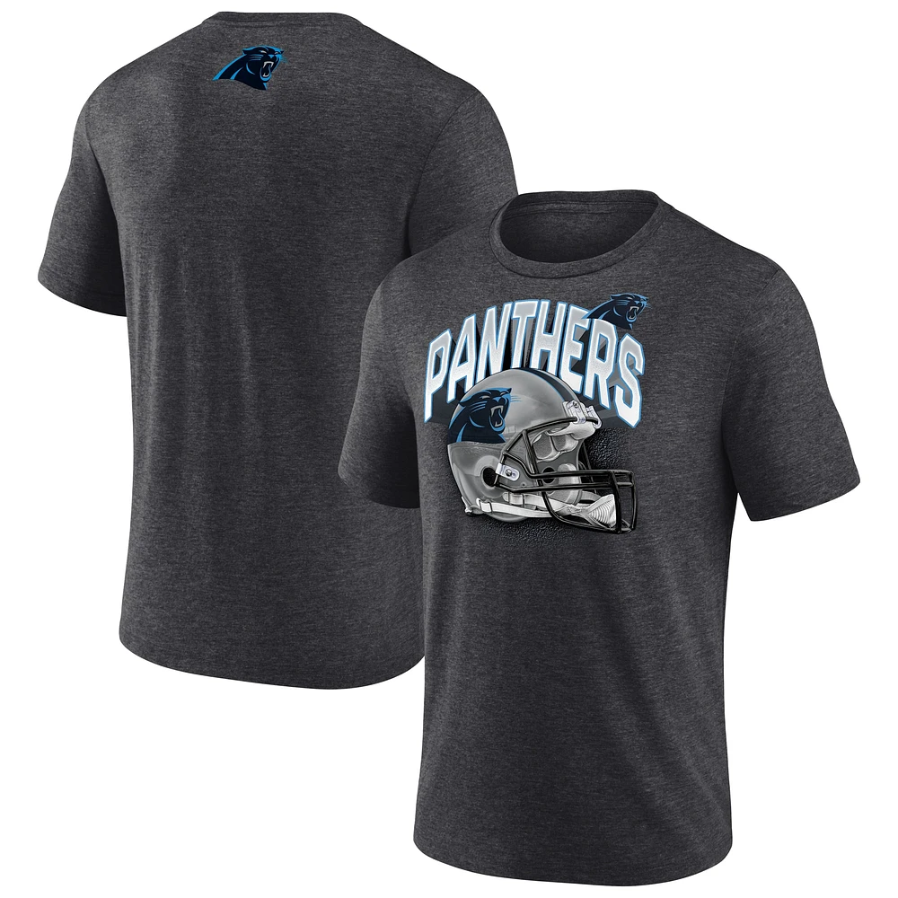 T-shirt Fanatics Heather Charcoal Carolina Panthers Tri-Blend pour homme avec casque