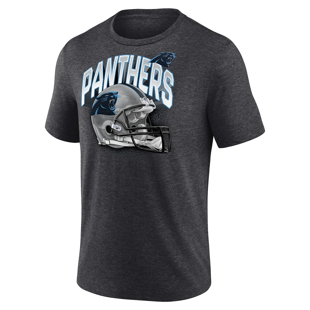 Men's Fanatics  Heather Charcoal Carolina Panthers Tri-Blend Helmet End Around T-Shirt