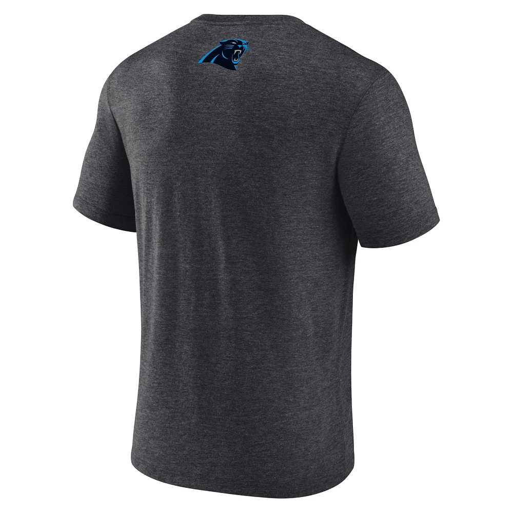 T-shirt Fanatics Heather Charcoal Carolina Panthers Tri-Blend pour homme avec casque