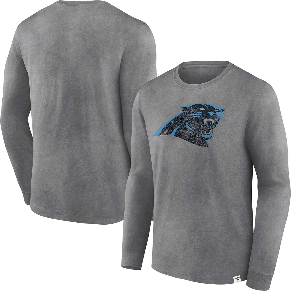 Men's Fanatics  Heather Charcoal Carolina Panthers Washed Primary Long Sleeve T-Shirt