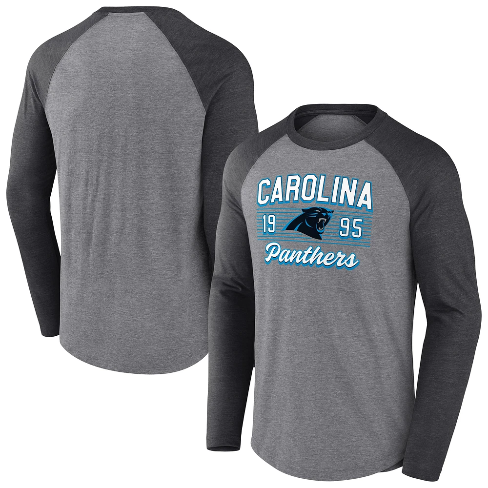 Men's Fanatics  Heather Gray/Heather Charcoal Carolina Panthers Weekend Casual Raglan Tri-Blend Long Sleeve T-Shirt