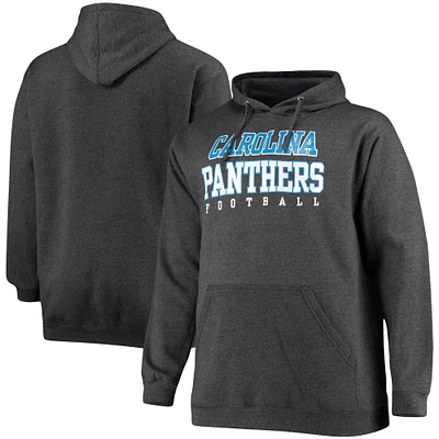 Chandail à capuchon d'entraînement Fanatics Heathered Charcoal Carolina Panthers Big & Tall pour hommes