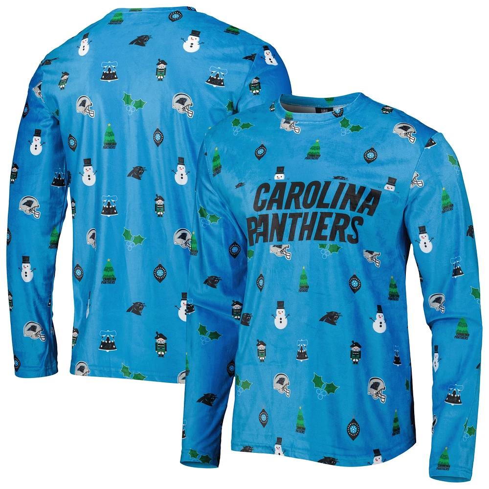 FOCO Blue Carolina Panthers Holiday Repeat T-shirt à manches longues pour homme