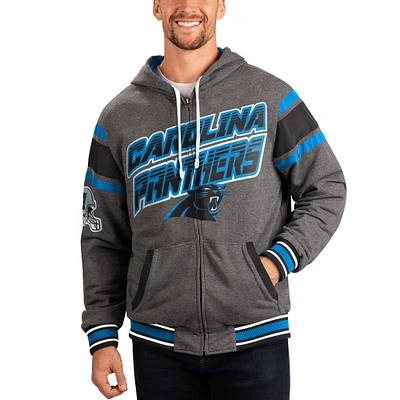 G-III Sports by Carl Banks pour homme Gris/Noir Carolina Panthers Extreme Full Back Sweat à capuche réversible Full-Zip Jacket