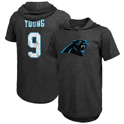 Majestic Threads Bryce Young Black Carolina Panthers T-shirt à capuche coupe ajustée avec nom et numéro du joueur