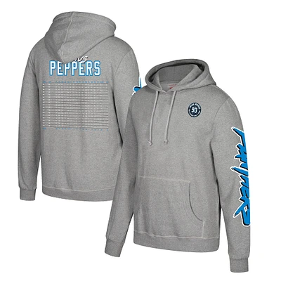 Sweat à capuche avec nom et numéro des Carolina Panthers Mitchell & Ness Julius Peppers Heather Grey pour hommes