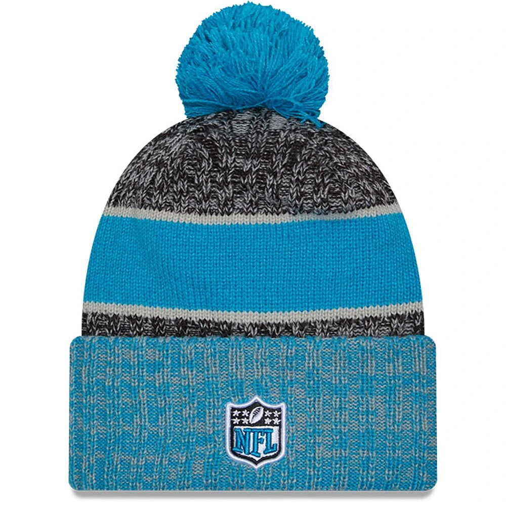 Bonnet en tricot à pompon à revers Sideline Sport New Era pour hommes, noir/bleu, Carolina Panthers 2023