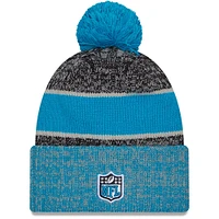 Bonnet en tricot à pompon à revers Sideline Sport New Era pour hommes, noir/bleu, Carolina Panthers 2023