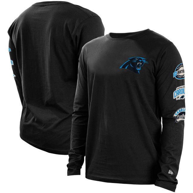 T-shirt à manches longues Hype 2-Hit des Panthers de la Caroline noirs New Era pour homme