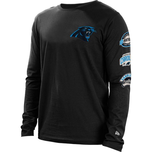 T-shirt à manches longues Hype 2-Hit des Panthers de la Caroline noirs New Era pour homme