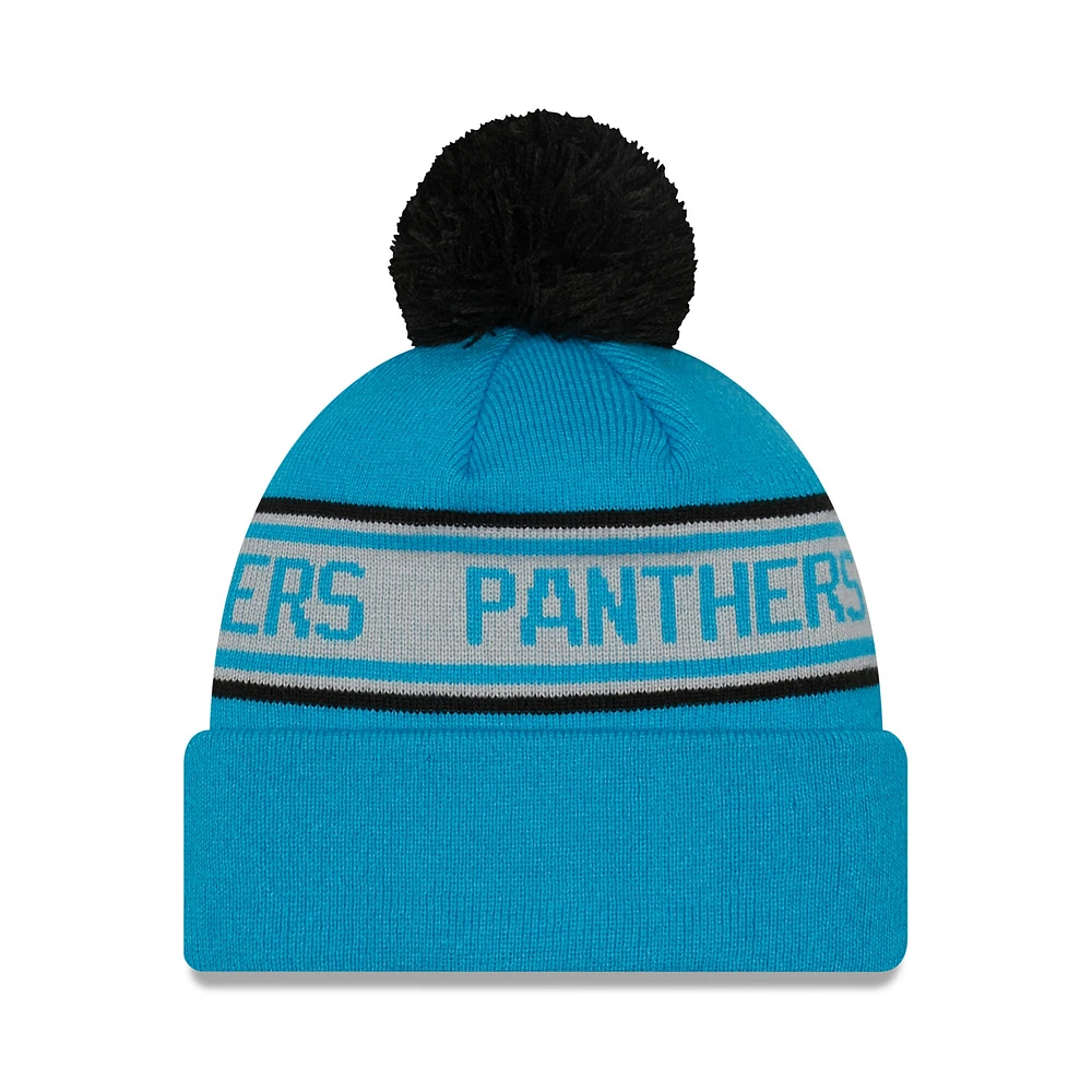 Men's New Era Blue Carolina Panthers  Repeat Cuffed Knit Hat with Pom