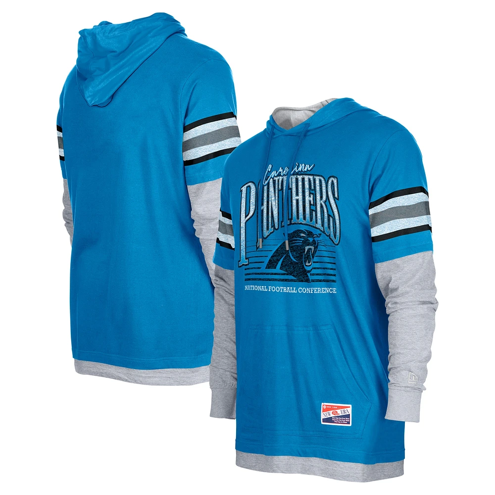 Men's New Era Blue Carolina Panthers Twofer Long Sleeve Hooded T-Shirt