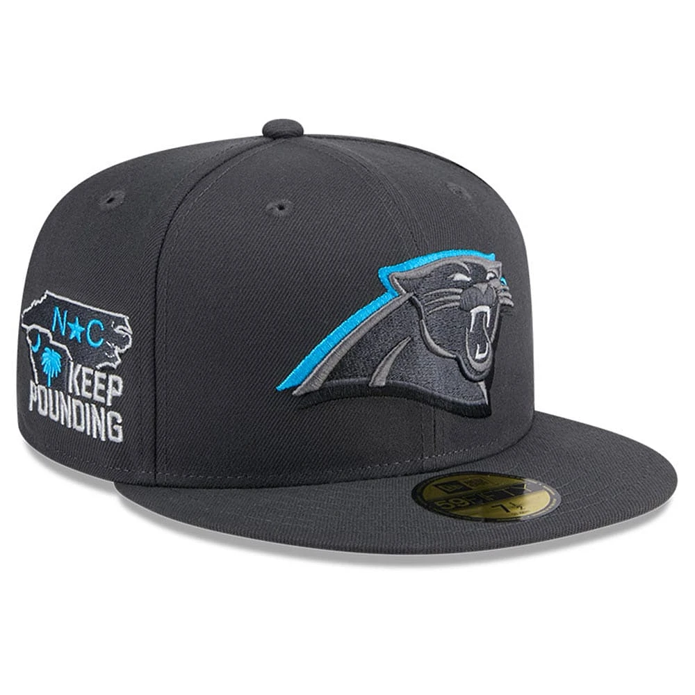 Casquette ajustée 59FIFTY officielle du repêchage NFL 2024 sur scène des Panthers de la Caroline New Era Graphite pour hommes