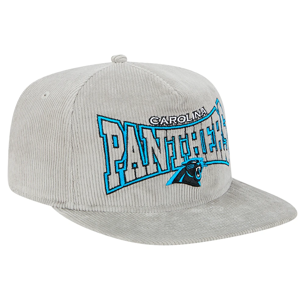 Casquette de golf ajustable en velours côtelé gris Carolina Panthers New Era pour homme