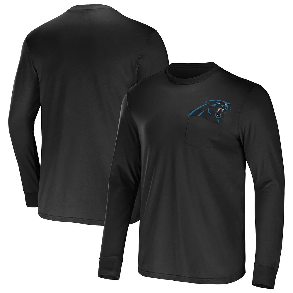 Collection NFL x Darius Rucker pour hommes par Fanatics T-shirt à poche manches longues de l'équipe noire des Panthers la Caroline