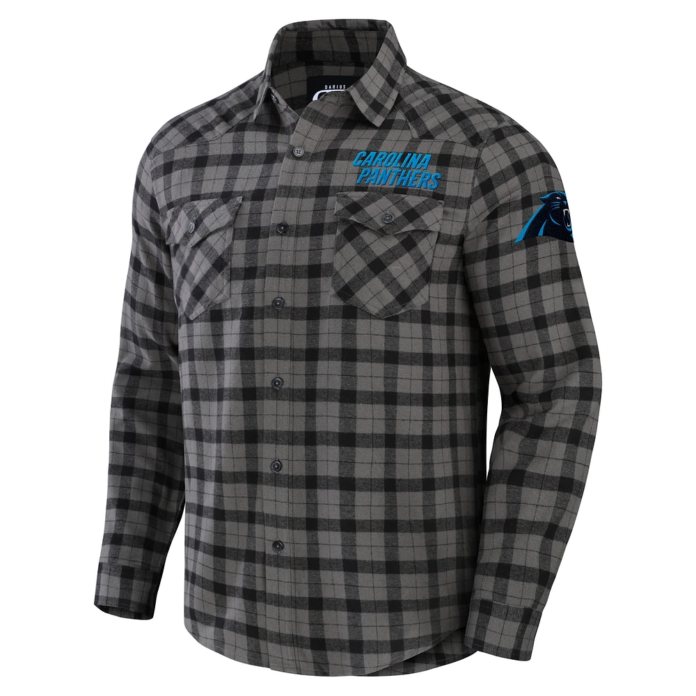 Chemise boutonnée à manches longues en flanelle grise Carolina Panthers pour homme de la collection NFL x Darius Rucker par Fanatics