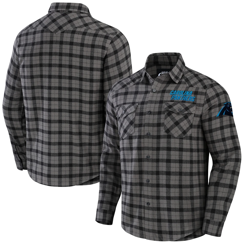 Men's NFL x Darius Rucker Collection by Fanatics Gray Carolina Panthers Flannel Long Sleeve Button-Up Shirt