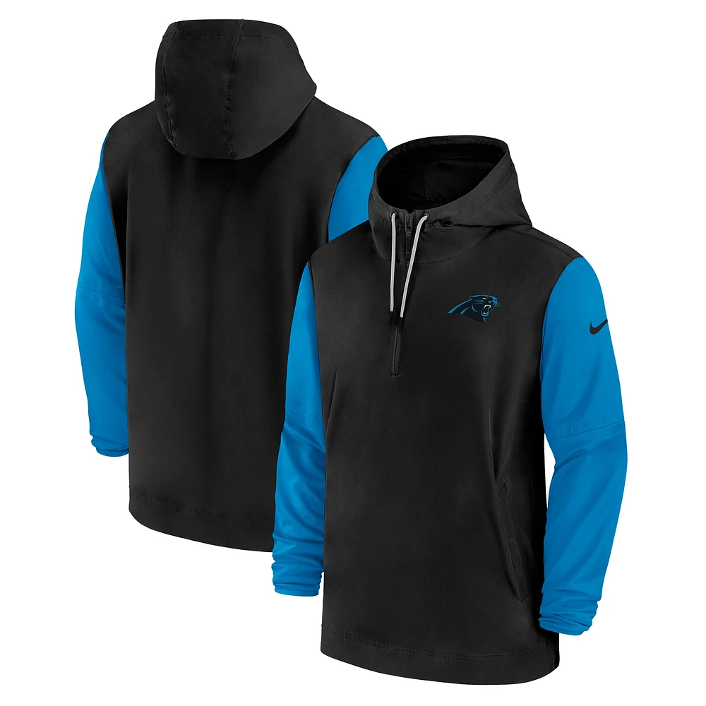 Men's Nike Black/Gray Carolina Panthers 2024/25 Sideline Pre-Game Player 1/2-Zip Hoodie Jacket