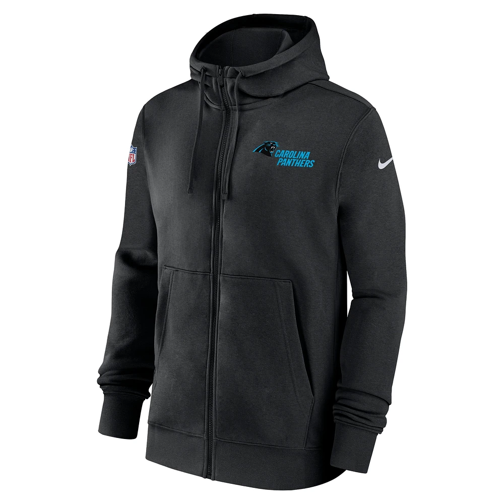 Sweat à capuche entièrement zippé Nike Carolina Panthers 2023/24 Sideline Club pour homme, noir