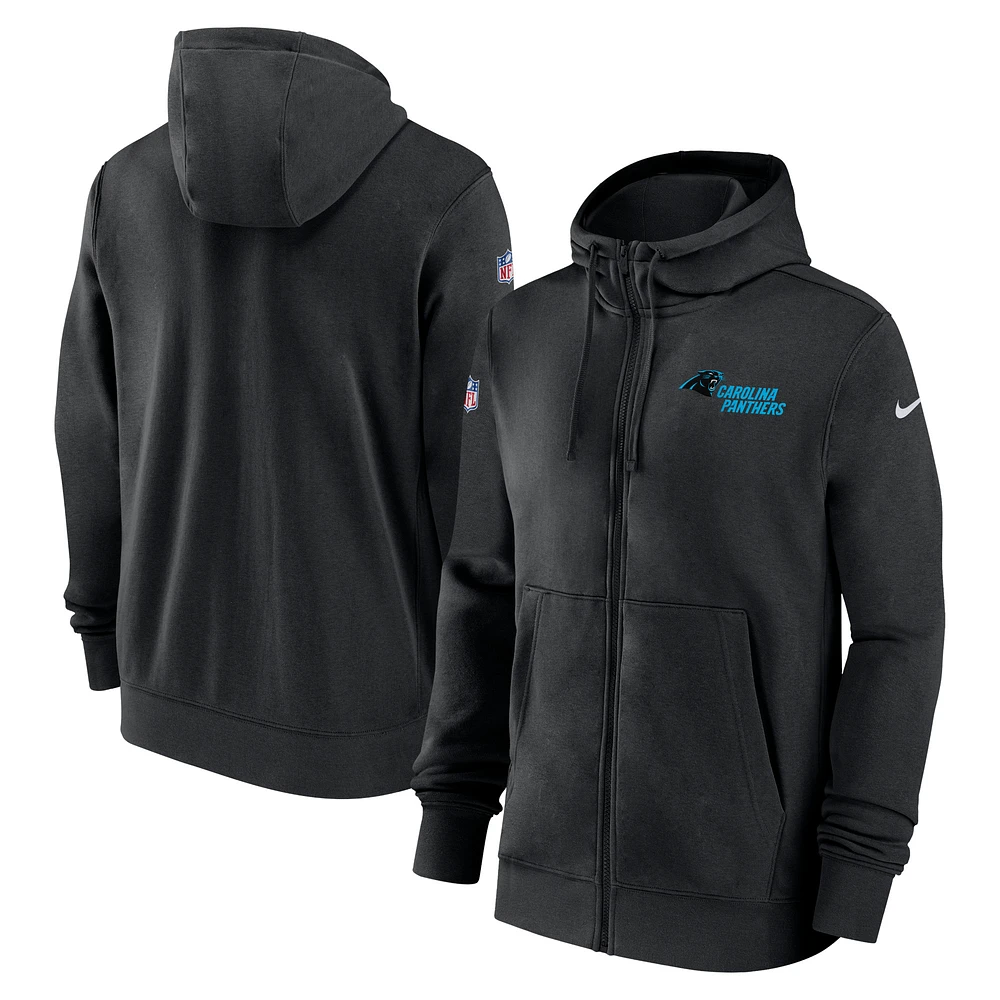 Sweat à capuche entièrement zippé Nike Carolina Panthers 2023/24 Sideline Club pour homme, noir