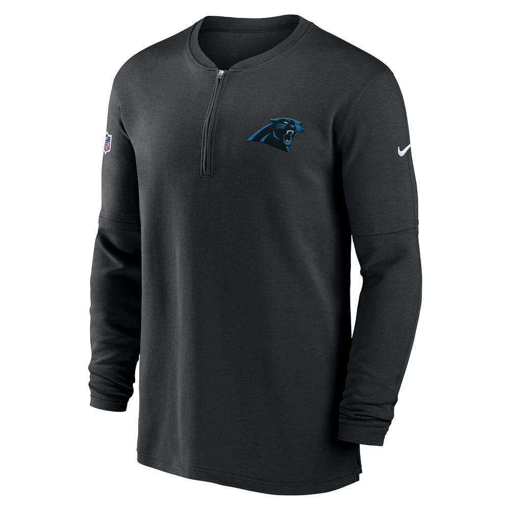 Haut Nike Black Carolina Panthers 2023 Sideline Performance à manches longues tri-mélange et quart de zip pour homme