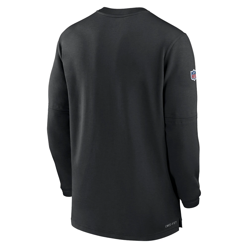 Haut Nike Black Carolina Panthers 2023 Sideline Performance à manches longues tri-mélange et quart de zip pour homme