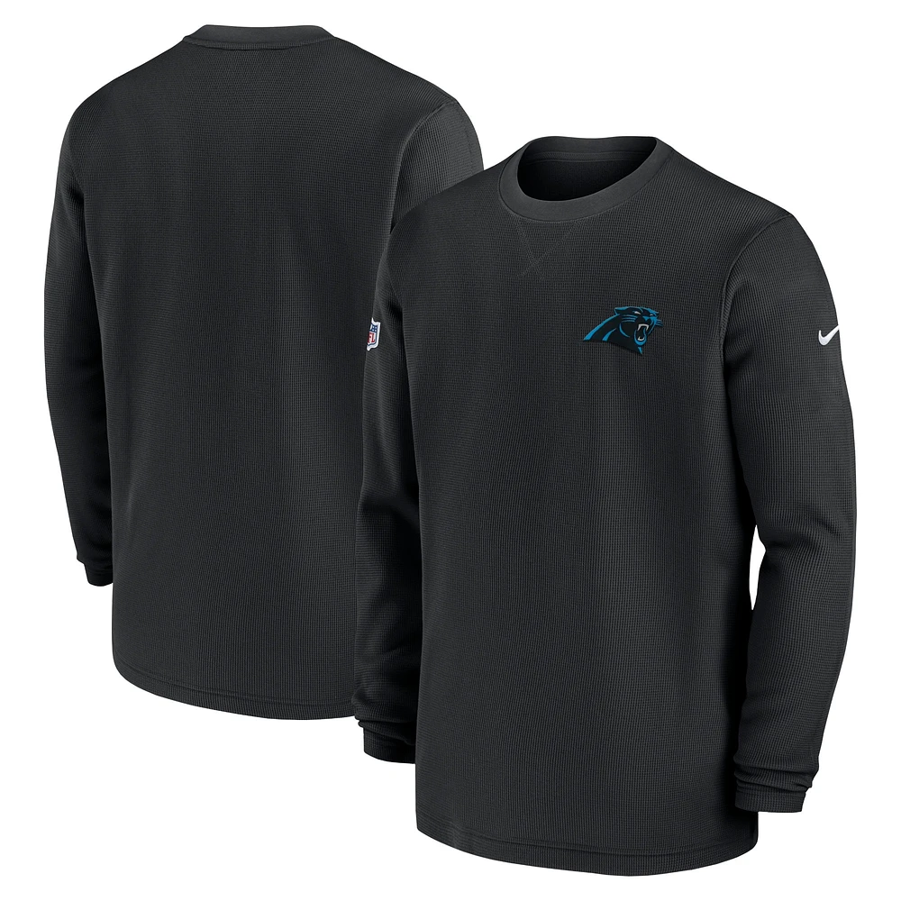 Men's Nike  Black Carolina Panthers 2023 Sideline Throwback Heavy Brushed Waffle Long Sleeve Top