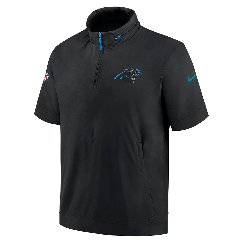 Men's Nike Black Carolina Panthers 2024 Sideline Coach Short Sleeve Half-Zip Hoodie Jacket