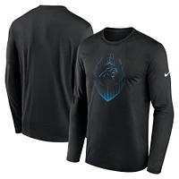T-shirt Nike noir à manches longues pour homme, Icon Legend Performance des Carolina Panthers
