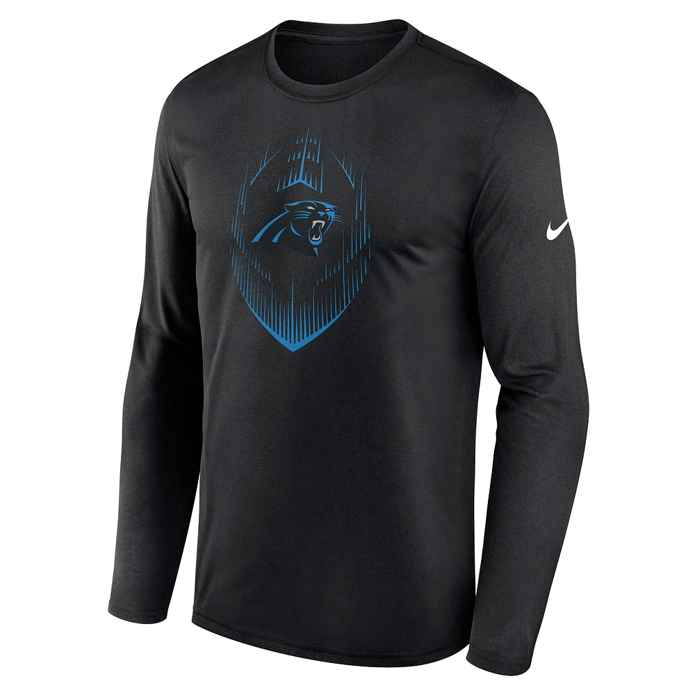 T-shirt Nike noir à manches longues pour homme, Icon Legend Performance des Carolina Panthers