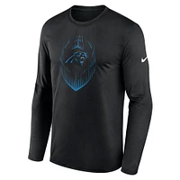 T-shirt Nike noir à manches longues pour homme, Icon Legend Performance des Carolina Panthers