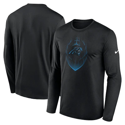 T-shirt Nike noir à manches longues pour homme, Icon Legend Performance des Carolina Panthers