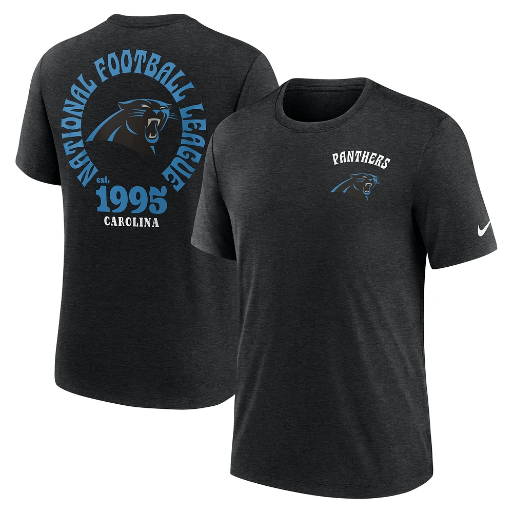 T-shirt Nike noir Carolina Panthers Rewind 2-Hit Tri-Blend pour homme