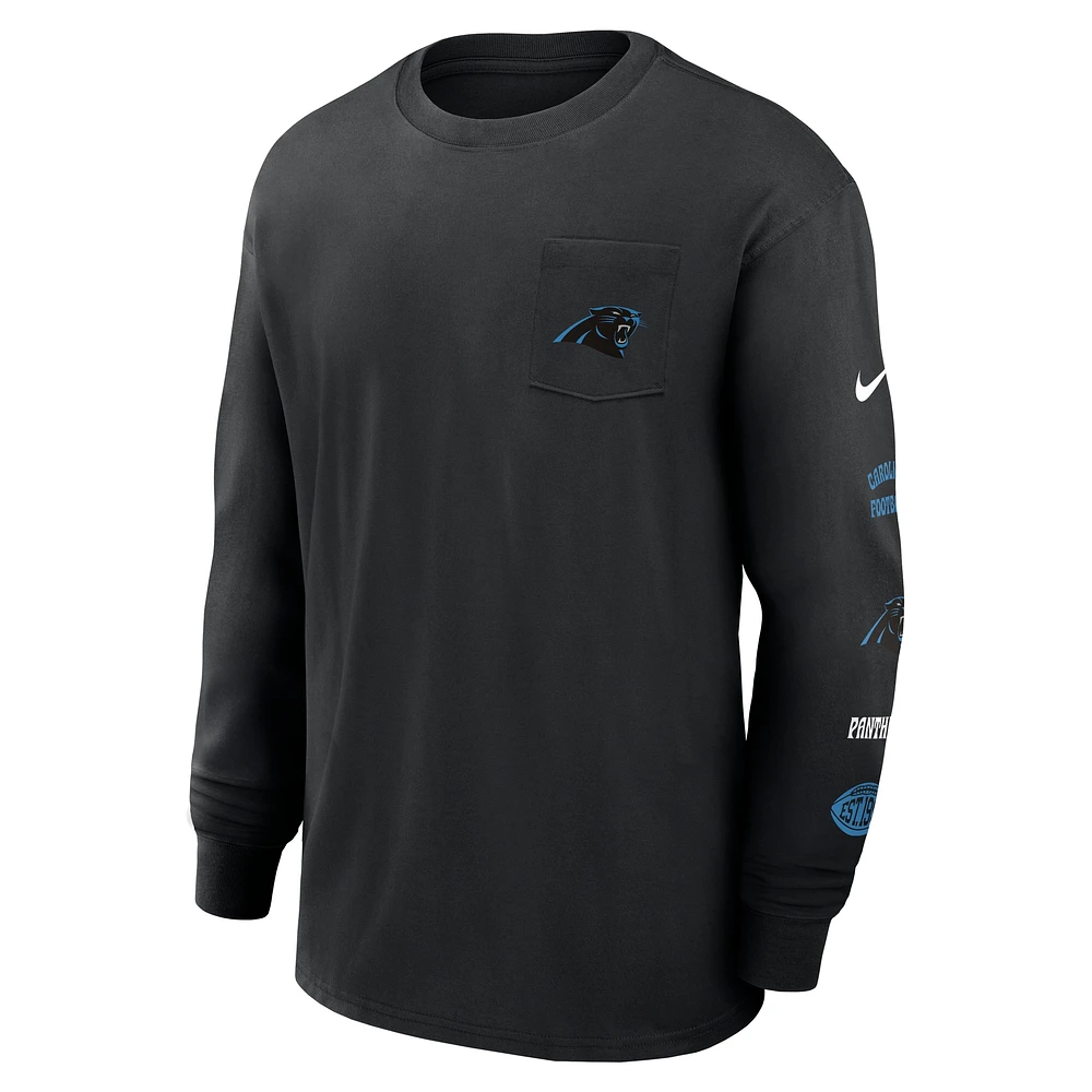 Men's Nike Black Carolina Panthers Rewind Heavy Max90 Pocket Long Sleeve T-Shirt