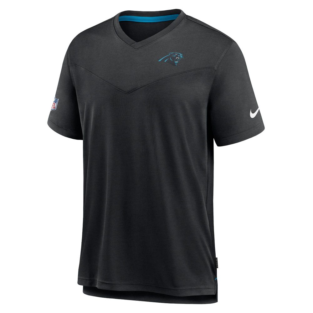 Men's Nike Black Carolina Panthers Sideline Coach Chevron Lock Up Logo V-Neck Performance T-Shirt