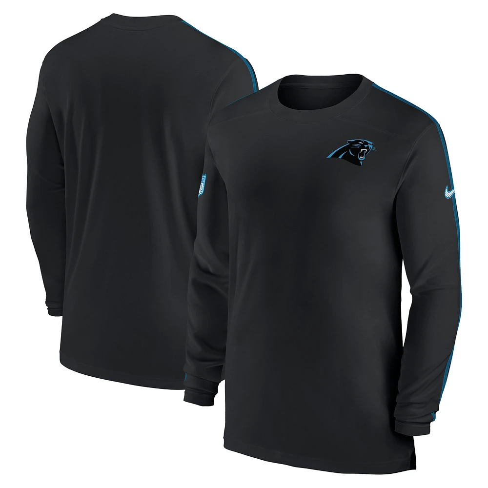 T-shirt à manches longues Nike Black Carolina Panthers Sideline Coach UV Performance pour homme