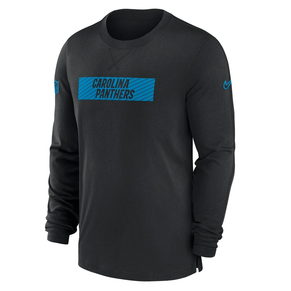 T-shirt à manches longues Nike Black Carolina Panthers Sideline Player Performance pour homme