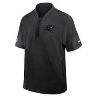 Men's Nike Black Carolina Panthers Sideline Short Sleeve Quarter-Zip Performance Coach Jacket