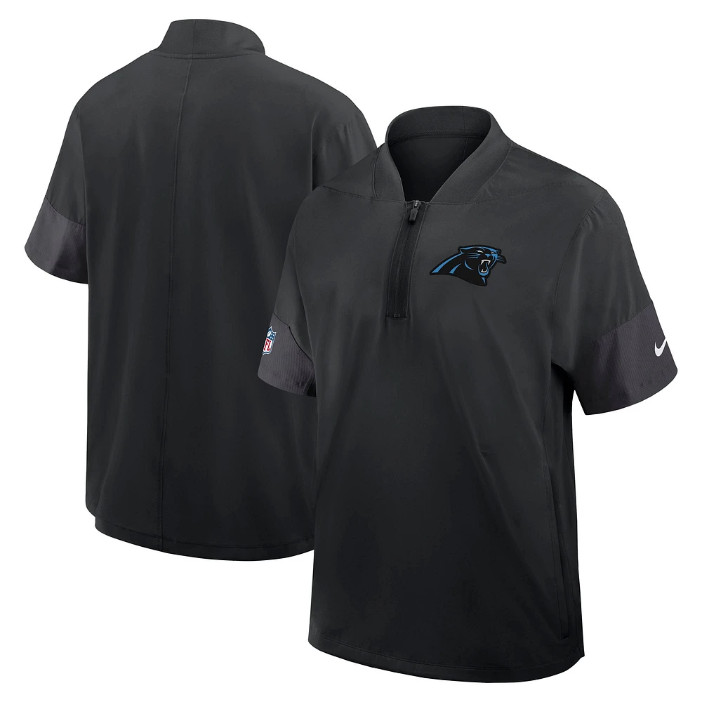 Men's Nike Black Carolina Panthers Sideline Short Sleeve Quarter-Zip Performance Coach Jacket