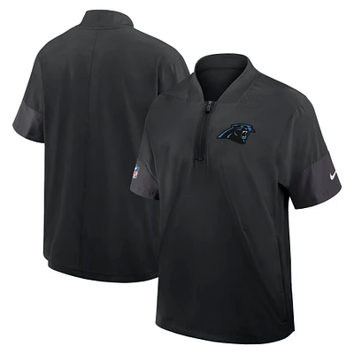Men's Nike Black Carolina Panthers Sideline Short Sleeve Quarter-Zip Performance Coach Jacket