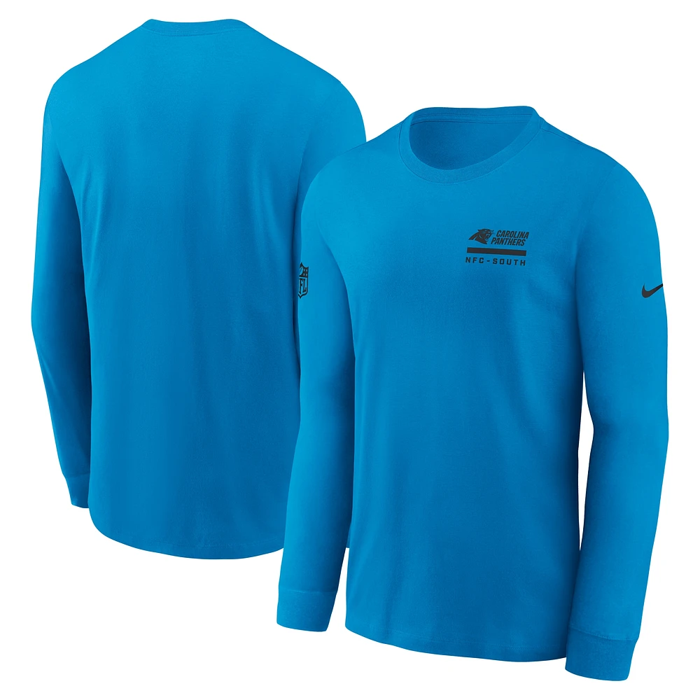 T-shirt Nike bleu à manches longues pour homme, coupe Sideline Performance, Carolina Panthers