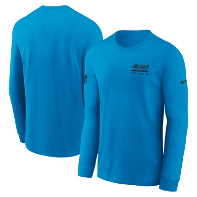 T-shirt Nike bleu à manches longues pour homme, coupe Sideline Performance, Carolina Panthers
