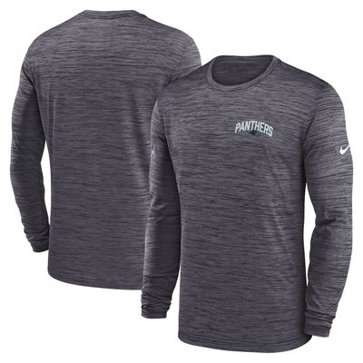 Men's Nike Charcoal Carolina Panthers Sideline Velocity Athletic Stack Performance Long Sleeve T-Shirt