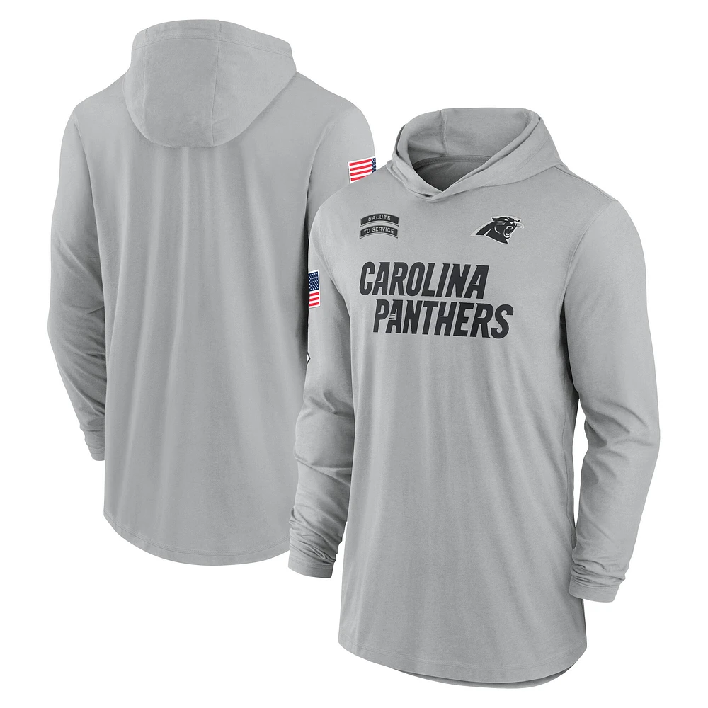 T-shirt à capuche léger manches longues Nike Silver Carolina Panthers 2024 Salute to Service Dri-Fit pour homme