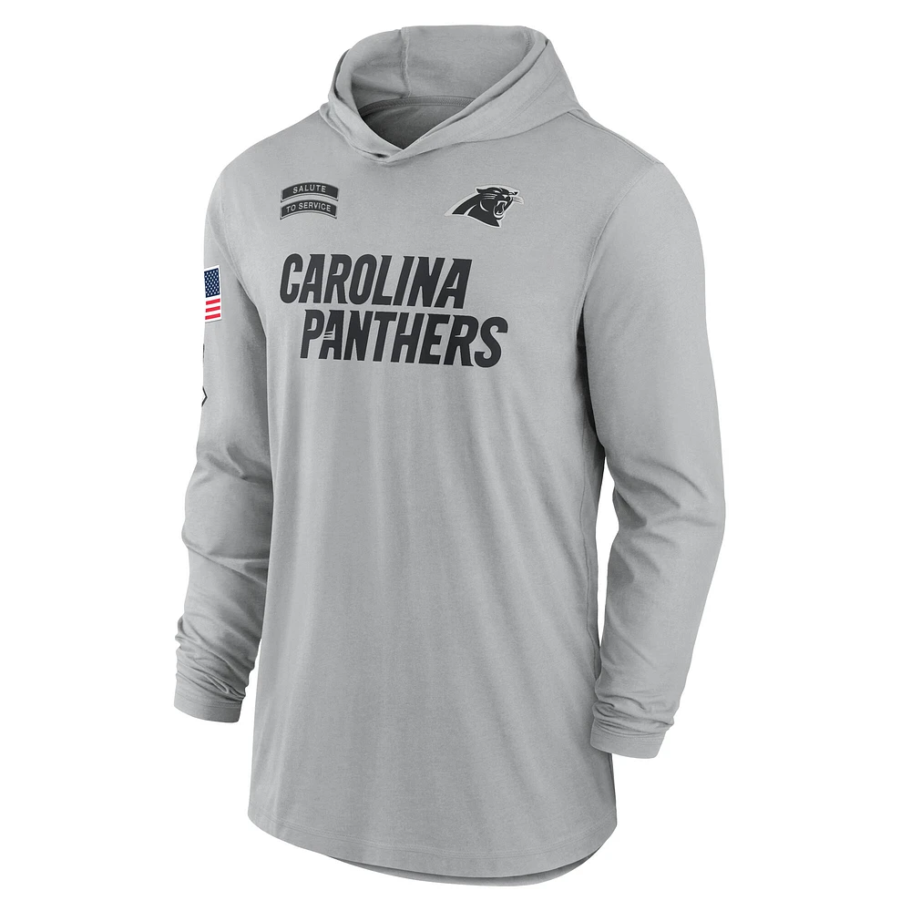 T-shirt à capuche léger manches longues Nike Silver Carolina Panthers 2024 Salute to Service Dri-Fit pour homme