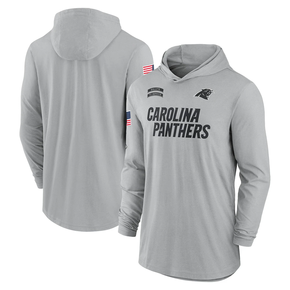 Sweat à capuche léger et performant manches longues Nike Carolina Panthers 2024 pour homme, gris