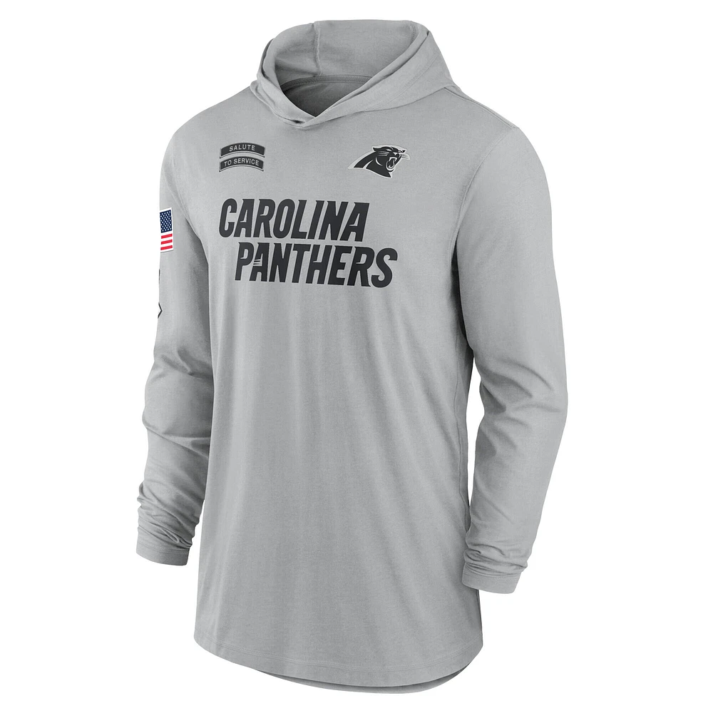 Sweat à capuche léger et performant manches longues Nike Carolina Panthers 2024 pour homme, gris